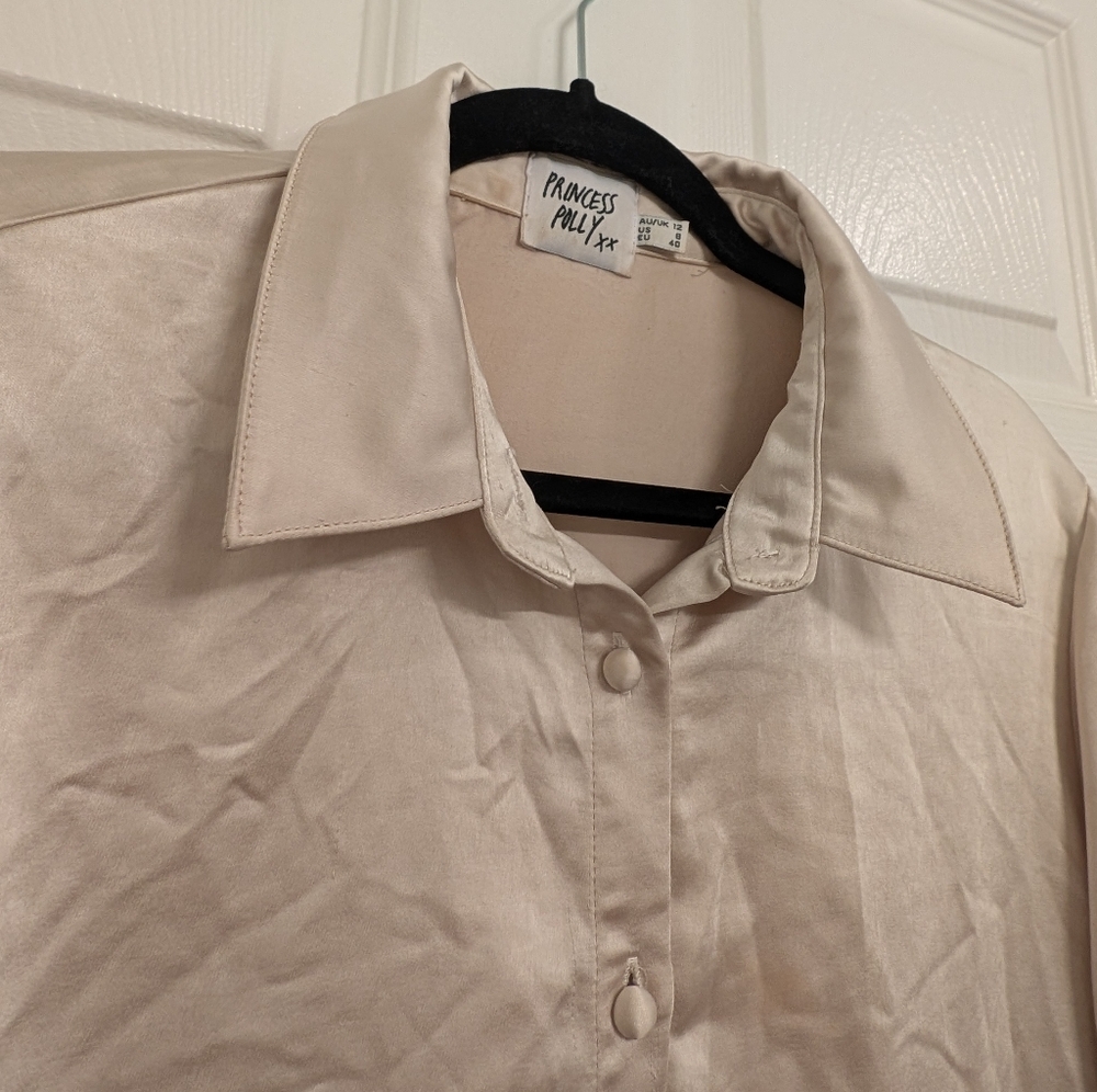 Princess Polly Blouse Women’s 8 Button Up Collar Ivory Bohemian Boho Shimmer